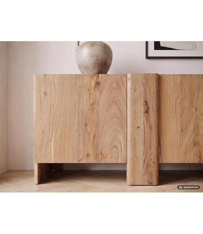 Wohnling Sideboard Acacia Massief Hout 165cm - Laag Dressoir met 3 Deuren - Commode Modern Design - Kast Houten Commode Handgemaakt