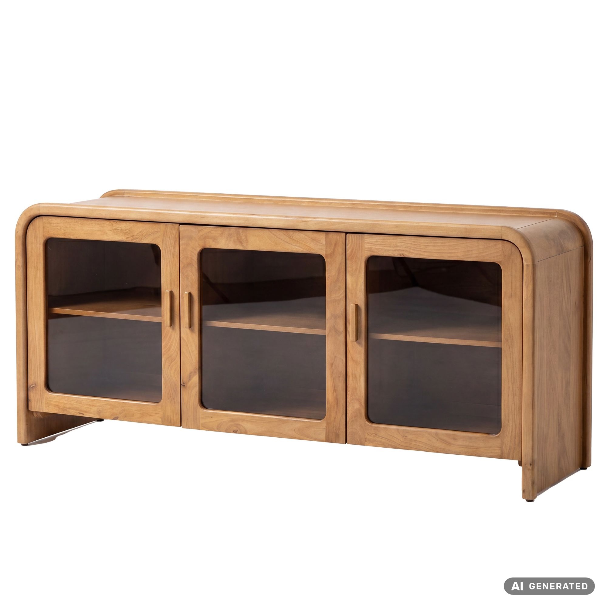 Dressoir Mango Massief Hout 160cm - Dressoir met 3 Glazen Deuren - Commode Modern Design - Kast Hout