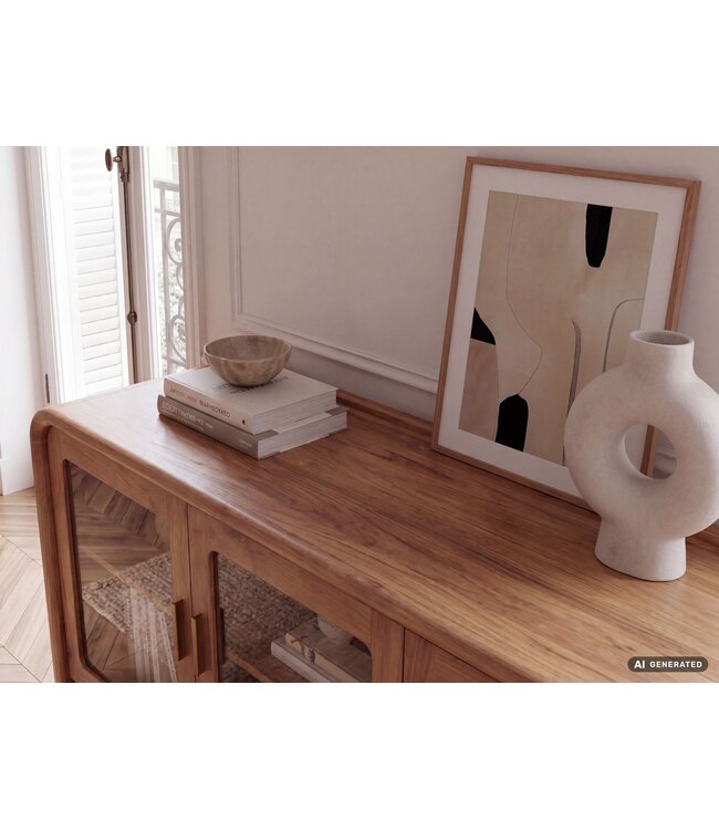 Wohnling Dressoir Mango Massief Hout 160cm - Dressoir met 3 Glazen Deuren - Commode Modern Design - Kast Houten Commode Handgemaakt