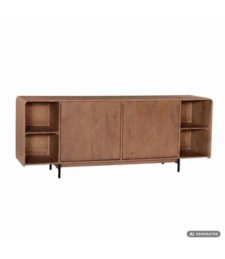 Wohnling Sideboard Mango Massiefhout 180cm - Dressoir met 2 deuren en rek - Commode modern design - Kast Houten commode Handgemaakt