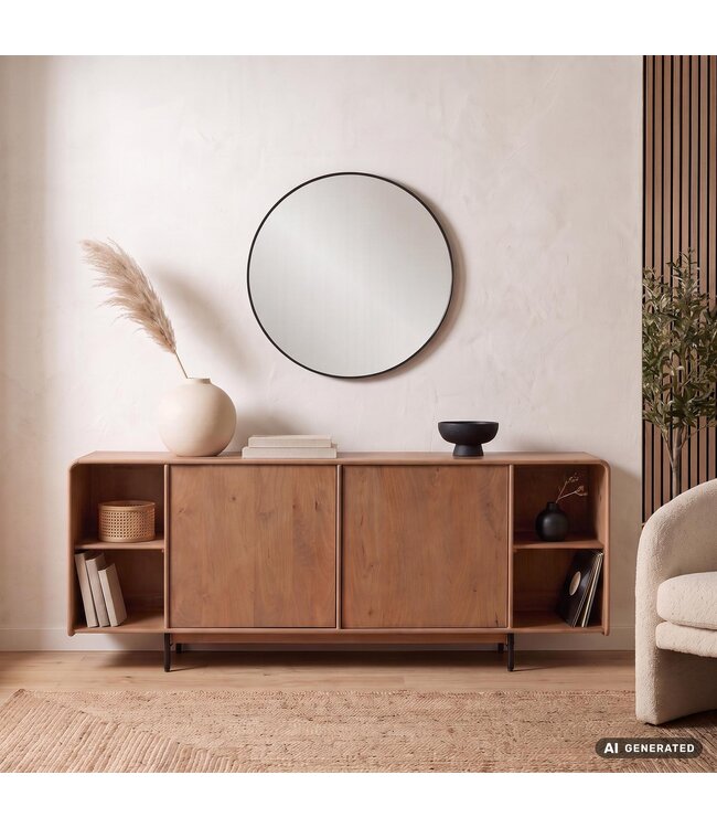 Wohnling Sideboard Mango Massiefhout 180cm - Dressoir met 2 deuren en rek - Commode modern design - Kast Houten commode Handgemaakt