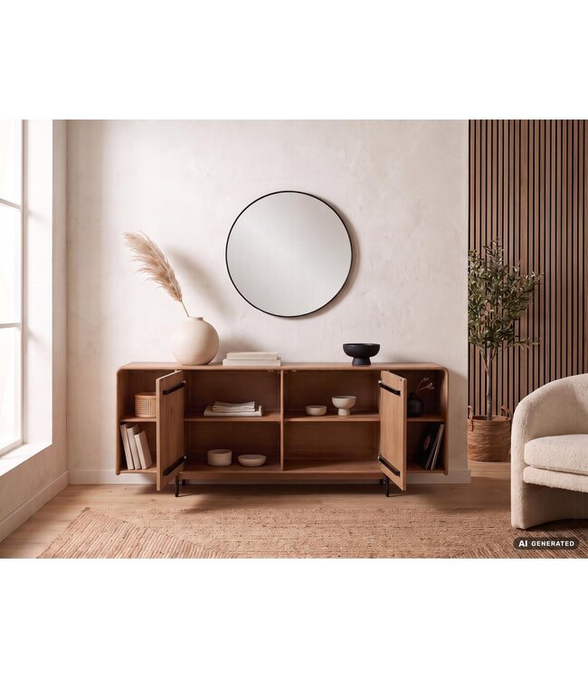 Wohnling Sideboard Mango Massiefhout 180cm - Dressoir met 2 deuren en rek - Commode modern design - Kast Houten commode Handgemaakt