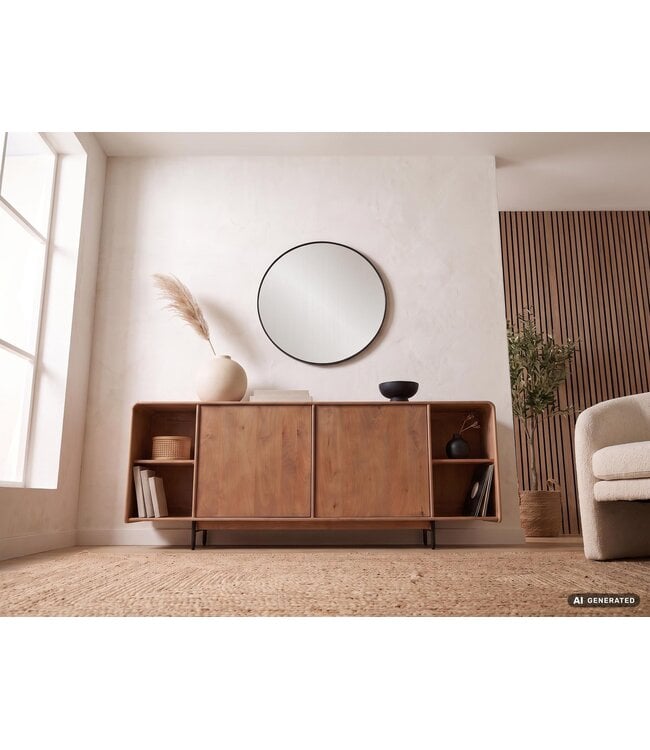 Wohnling Sideboard Mango Massiefhout 180cm - Dressoir met 2 deuren en rek - Commode modern design - Kast Houten commode Handgemaakt