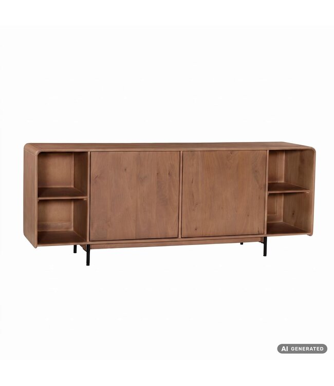 Wohnling Sideboard Mango Massiefhout 180cm - Dressoir met 2 deuren en rek - Commode modern design - Kast Houten commode Handgemaakt