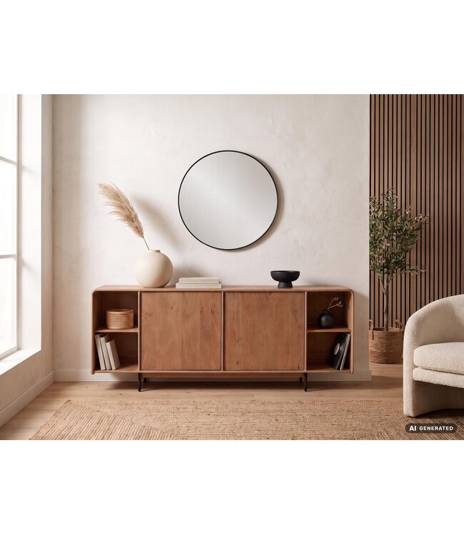 Wohnling Sideboard Mango Massiefhout 180cm - Dressoir met 2 deuren en rek - Commode modern design - Kast Houten commode Handgemaakt