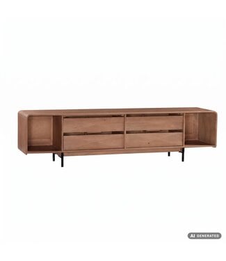 Wohnling Lowboard 180cm TV-meubel Mango Massiefhout Rechthoekig met 4 Lades - Design TV-kast - Moderne TV-tafel TV-meubel - TV-dressoir Woonkamer Handgemaakt