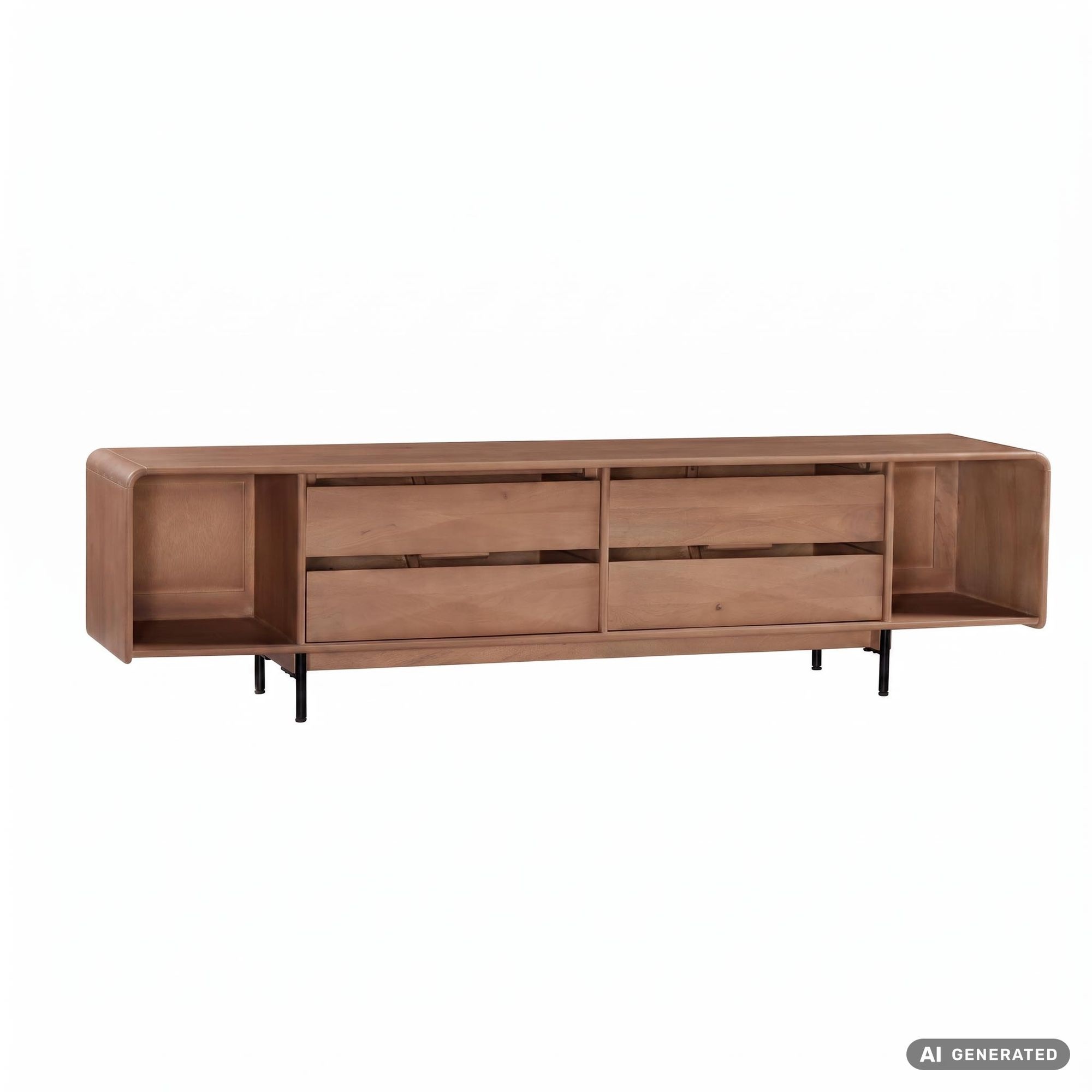 Lowboard 180cm TV-meubel Mango Massiefhout Rechthoekig met 4 Lades - Design TV-kast - Moderne TV-taf