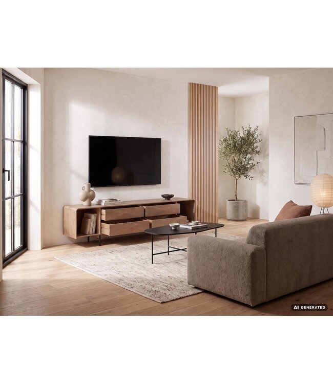 Wohnling Lowboard 180cm TV-meubel Mango Massiefhout Rechthoekig met 4 Lades - Design TV-kast - Moderne TV-tafel TV-meubel - TV-dressoir Woonkamer Handgemaakt