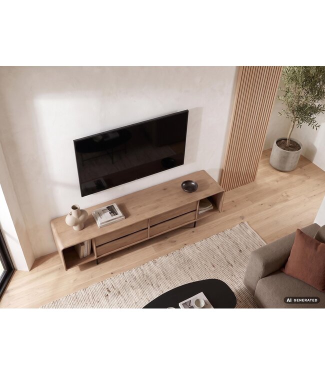 Wohnling Lowboard 180cm TV-meubel Mango Massiefhout Rechthoekig met 4 Lades - Design TV-kast - Moderne TV-tafel TV-meubel - TV-dressoir Woonkamer Handgemaakt