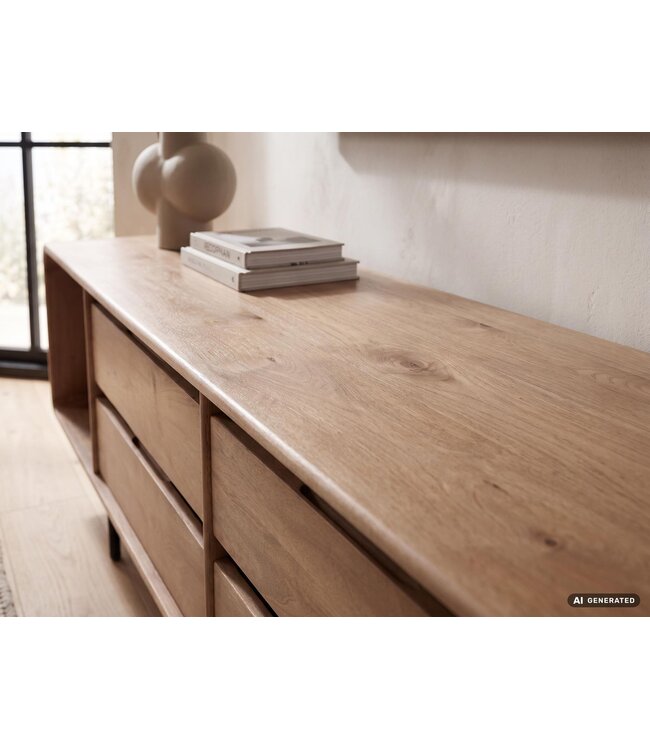 Wohnling Lowboard 180cm TV-meubel Mango Massiefhout Rechthoekig met 4 Lades - Design TV-kast - Moderne TV-tafel TV-meubel - TV-dressoir Woonkamer Handgemaakt