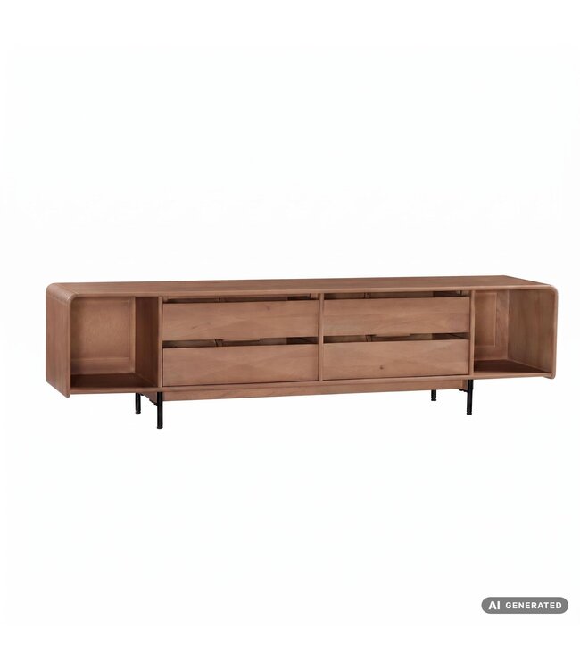Wohnling Lowboard 180cm TV-meubel Mango Massiefhout Rechthoekig met 4 Lades - Design TV-kast - Moderne TV-tafel TV-meubel - TV-dressoir Woonkamer Handgemaakt