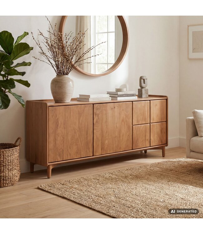 Wohnling Sideboard Mango Massiefhout 160cm - Dressoir met 3 deuren - Commode modern design - Kast Houten commode Handgemaakt