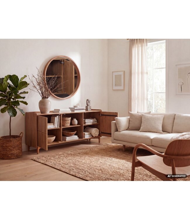 Wohnling Sideboard Mango Massiefhout 160cm - Dressoir met 3 deuren - Commode modern design - Kast Houten commode Handgemaakt