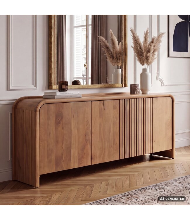 Wohnling Sideboard Massief Mangohout 160cm - Dressoir met 3 Deuren - Moderne Design Commode - Houten Kast Handgemaakt