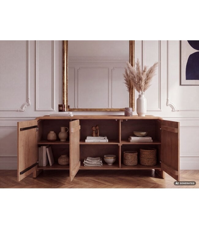 Wohnling Sideboard Massief Mangohout 160cm - Dressoir met 3 Deuren - Moderne Design Commode - Houten Kast Handgemaakt