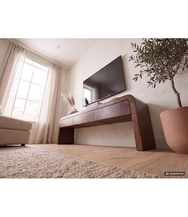 Wohnling Lowboard 160cm TV-meubel Mango Massiefhout Rechthoekig met 3 Lades - Design TV-kast - Moderne TV-tafel TV-meubel - TV-dressoir Handgemaakt