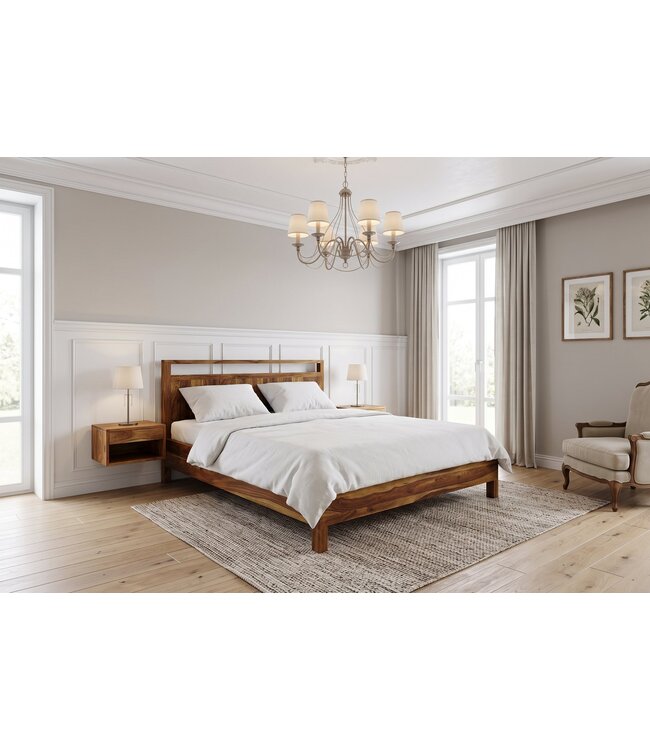 Invicta Interior Bed MAKASSAR 180x200cm sheesham hout bruin boomstam - 19646