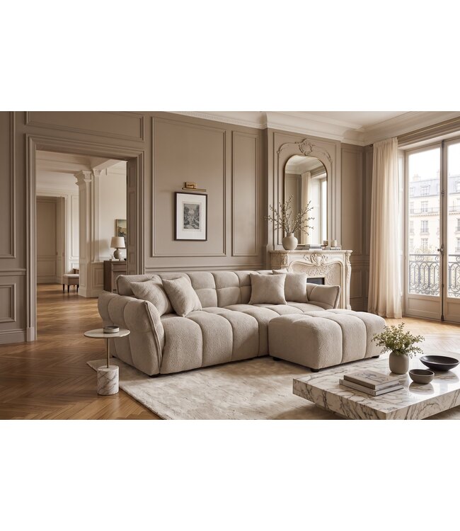 Invicta Interior Grote 3-zits XXL bank CLOUD 260cm boucléstof champagne greige - 44072