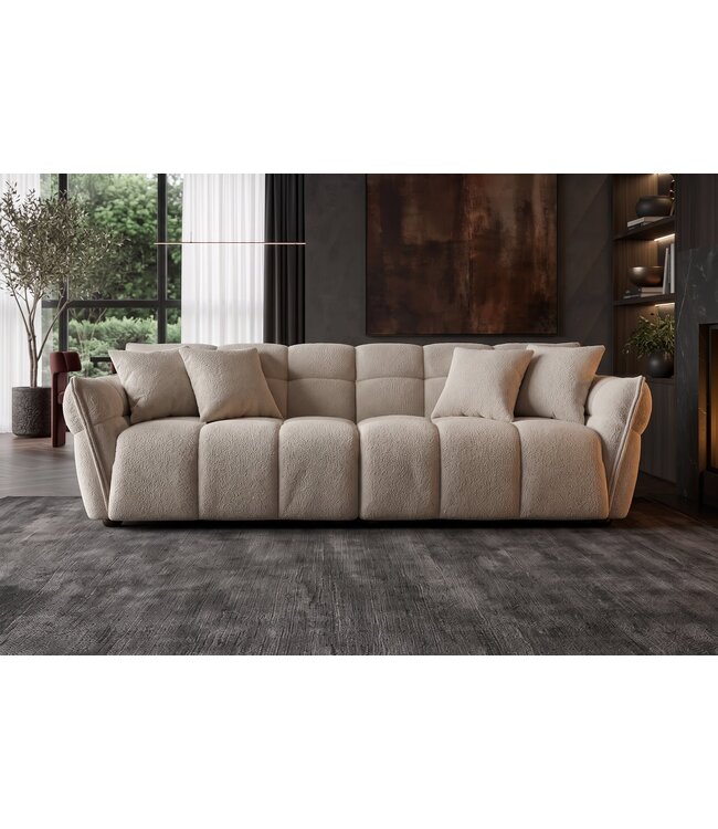 Invicta Interior Grote 3-zits XXL bank CLOUD 260cm boucléstof champagne greige - 44072