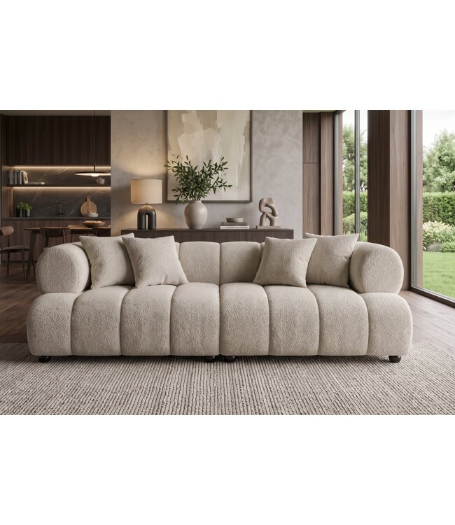 Invicta Interior Sofa ADLON 255cm 3-zits XXL bouclé champagne greige - 44074