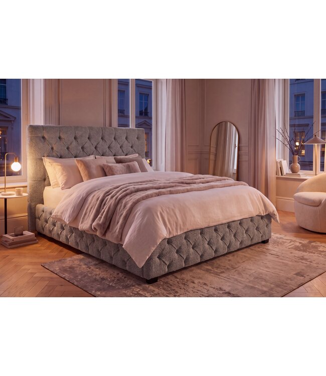 Invicta Interior Bed PARIS CHESTERFIELD 180x200cm bouclé grijs - 44575