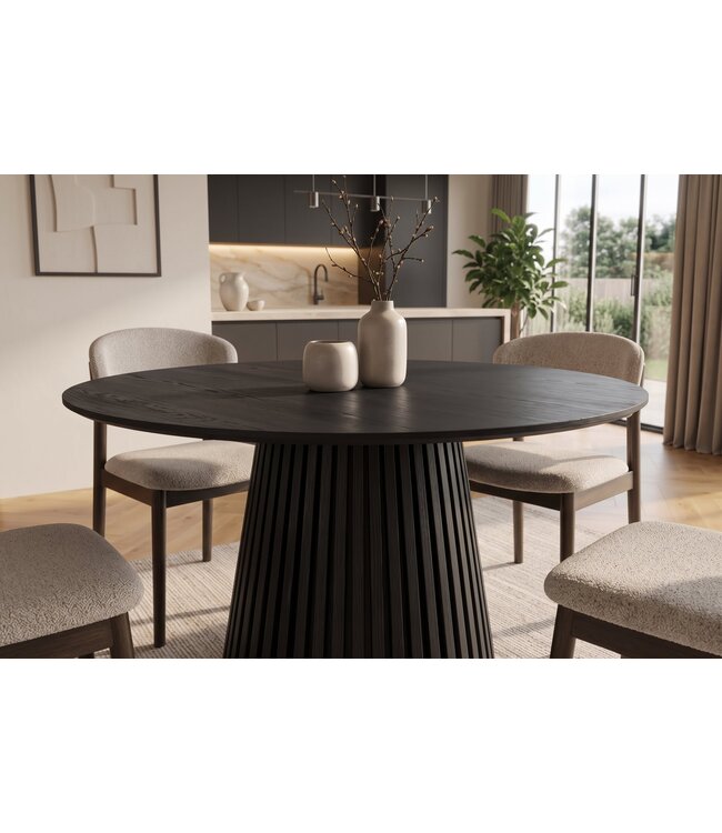 Invicta Interior Eettafel VALHALLA WOOD ø 120cm rond eikenhout fineer zwart - 45056