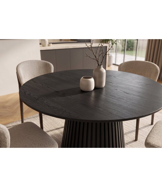 Invicta Interior Eettafel VALHALLA WOOD ø 120cm rond eikenhout fineer zwart - 45056
