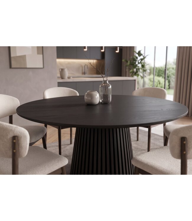Invicta Interior Eettafel VALHALLA WOOD Ø 140cm rond eikenhout fineer zwart - 45057