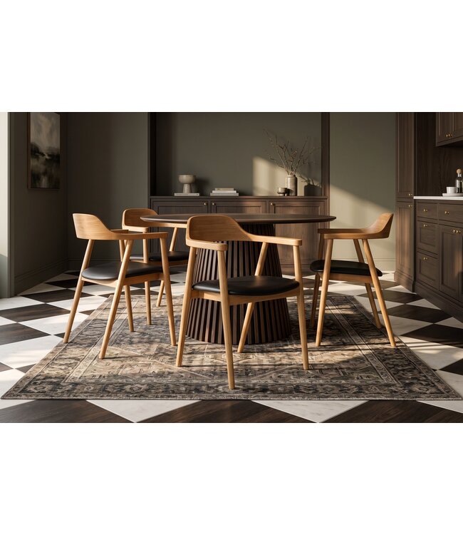 Invicta Interior Stoel VALHALLA WOOD met armleuningen kunstleer zwart en natuurlijk eikenhout - 45149