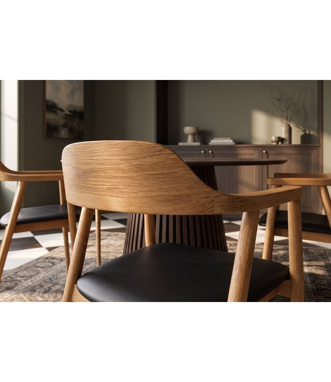 Invicta Interior Stoel VALHALLA WOOD met armleuningen kunstleer zwart en natuurlijk eikenhout - 45149