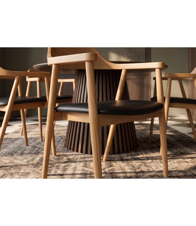 Invicta Interior Stoel VALHALLA WOOD met armleuningen kunstleer zwart en natuurlijk eikenhout - 45149