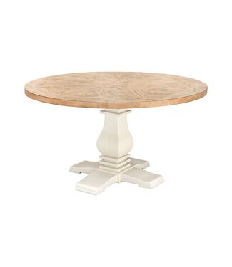 Invicta Interior Eettafel HAMPTONS 140cm rond gerecycled grenen hout lichtbruin crèmekleurig - 46791