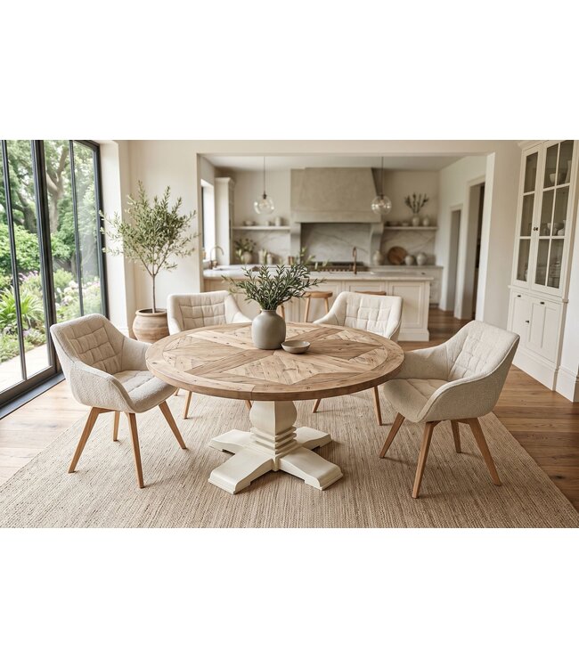 Invicta Interior Eettafel HAMPTONS 140cm rond gerecycled grenen hout lichtbruin crèmekleurig - 46791