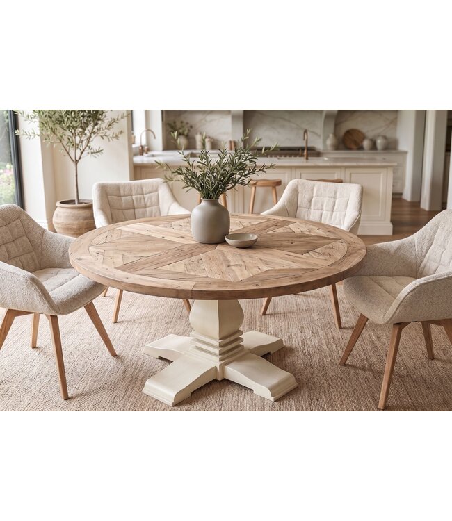 Invicta Interior Eettafel HAMPTONS 140cm rond gerecycled grenen hout lichtbruin crèmekleurig - 46791