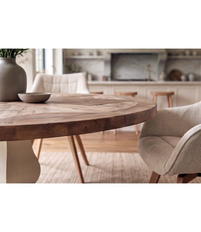 Invicta Interior Eettafel HAMPTONS 140cm rond gerecycled grenen hout lichtbruin crèmekleurig - 46791