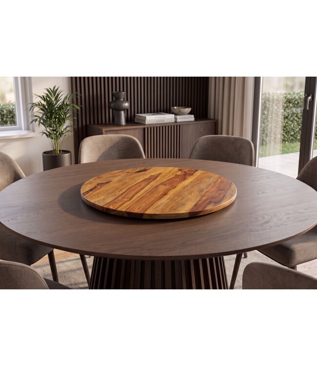 Invicta Interior Draaitafel MAKASSAR 50cm 360° sheesham wood bruin stone finish - 47761