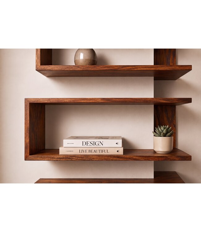 Invicta Interior Hoekplank SURREAL 55/60/65cm set van 3 sheesham hout bruin stone finish - 47766