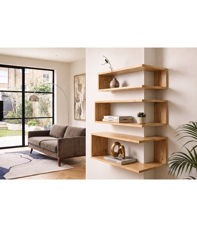 Invicta Interior Hoekplank SURREAL 55/60/65cm set van 3 mangohout naturel - 47767