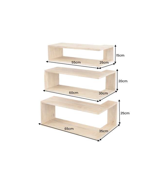 Invicta Interior Hoekplank SURREAL 55/60/65cm set van 3 mangohout naturel - 47767