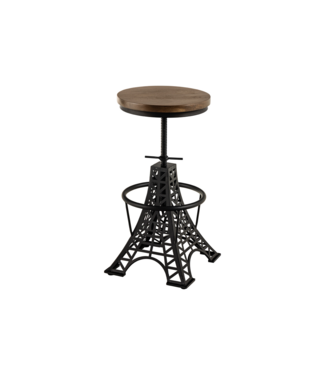 Invicta Interior Barkruk PARIS LOFT verstelbaar 47-77cm mangohout donkerbruin zwart - Eiffeltoren Design - 48438