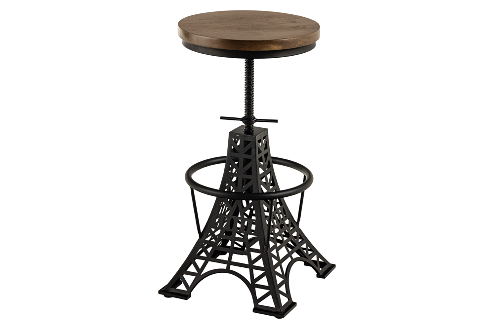 Barkruk PARIS LOFT verstelbaar 47-77cm mangohout donkerbruin zwart - Eiffeltoren Design - 48438