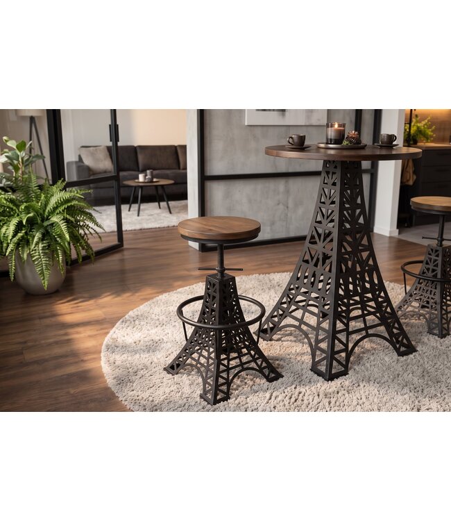 Invicta Interior Barkruk PARIS LOFT verstelbaar 47-77cm mangohout donkerbruin zwart - Eiffeltoren Design - 48438