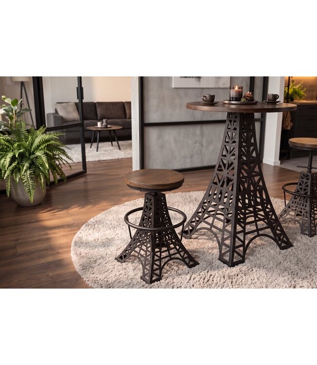 Invicta Interior Barkruk PARIS LOFT verstelbaar 47-77cm mangohout donkerbruin zwart - Eiffeltoren Design - 48438