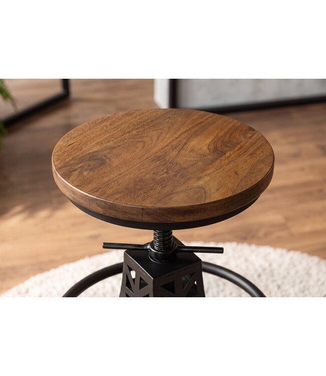 Invicta Interior Barkruk PARIS LOFT verstelbaar 47-77cm mangohout donkerbruin zwart - Eiffeltoren Design - 48438