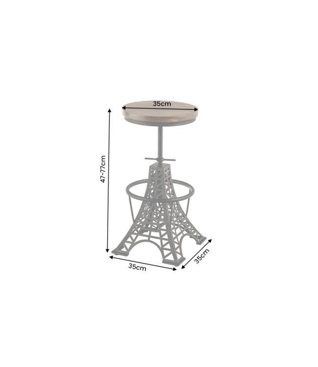 Invicta Interior Barkruk PARIS LOFT verstelbaar 47-77cm mangohout donkerbruin zwart - Eiffeltoren Design - 48438