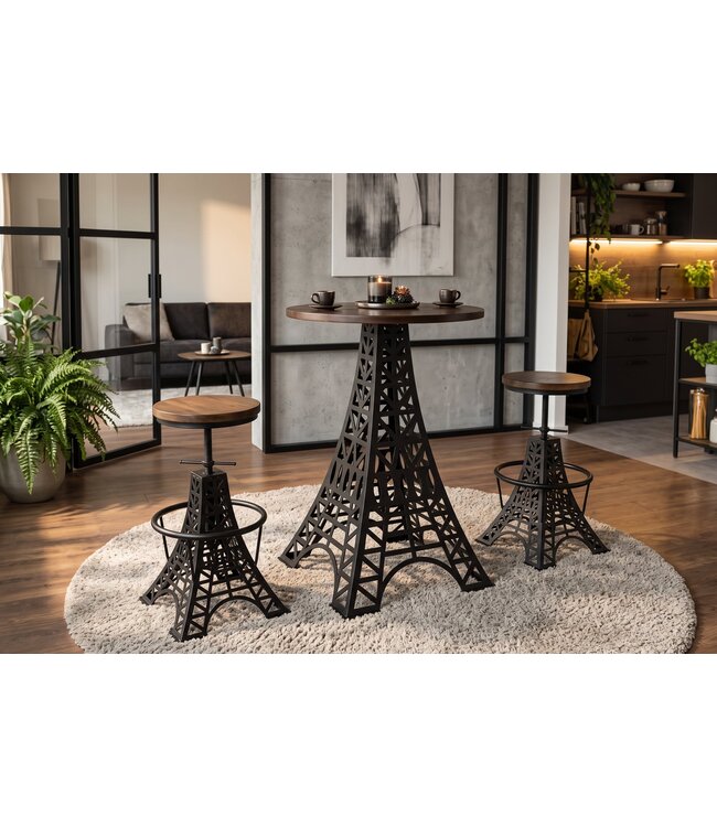 Invicta Interior Bartafel PARIS LOFT 105cm Eiffeltoren design mangohout donkerbruin zwart - 48439