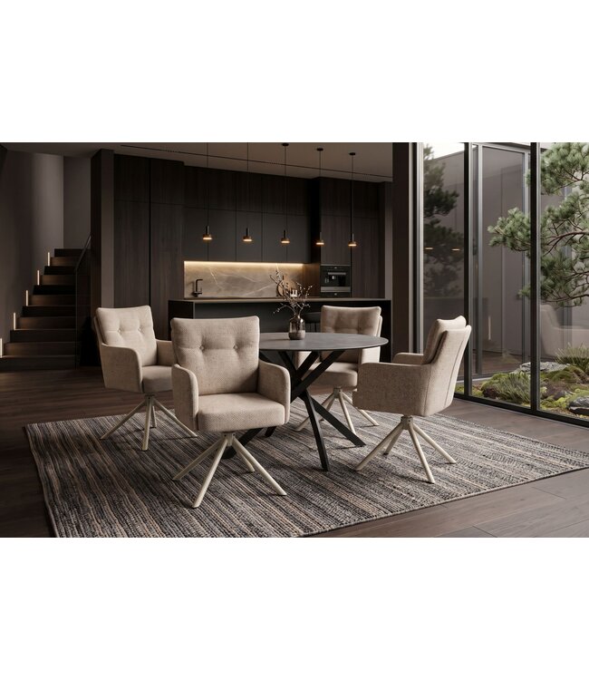 Invicta Interior Draaibare fauteuil BIG GEORGE 360° met armleuningen veercore gestructureerde stof beige - 48498