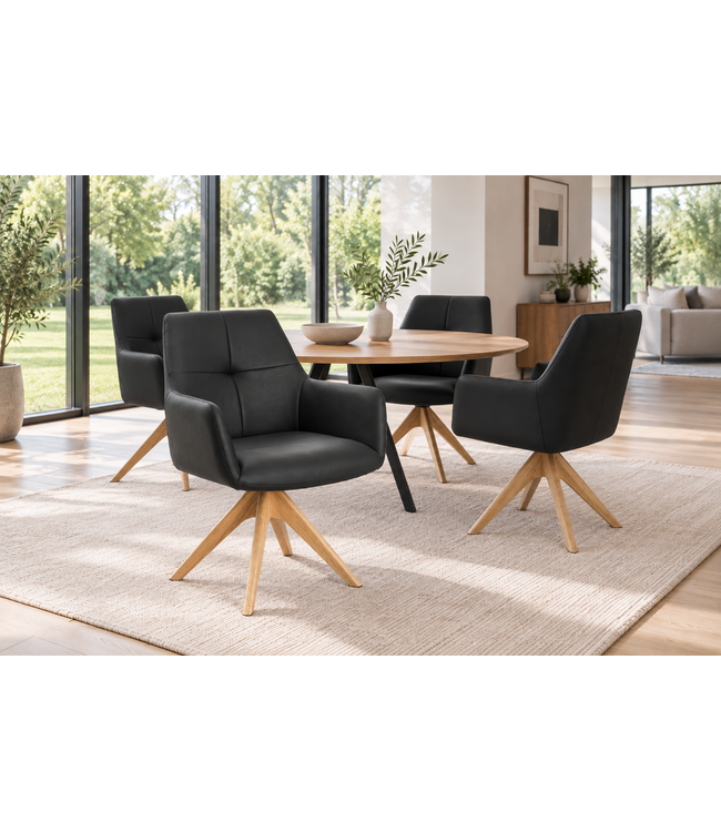 Invicta Interior Draaibare bureaustoel ALMARA 360° auto-return met armleuningen zakveersysteem leer zwart - 48566