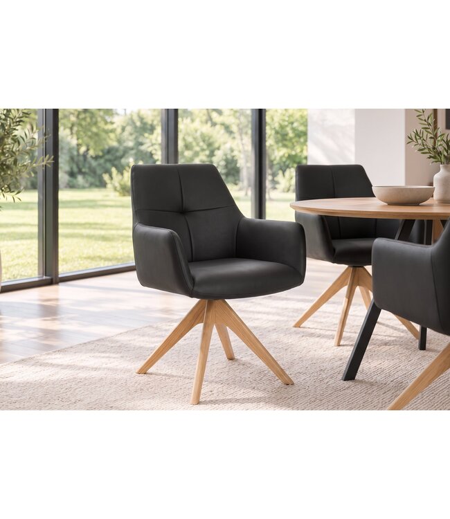 Invicta Interior Draaibare bureaustoel ALMARA 360° auto-return met armleuningen zakveersysteem leer zwart - 48566