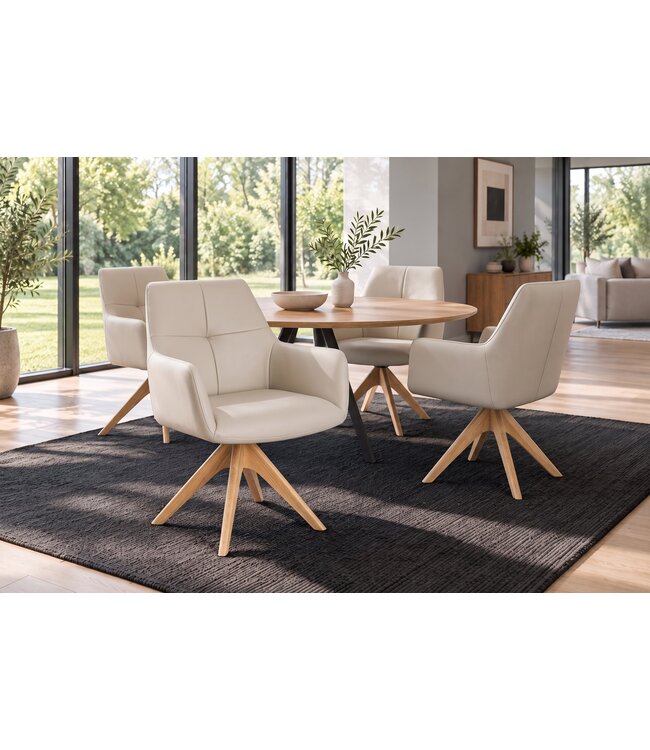 Invicta Interior Draaitstoel ALMARA 360° auto-return met armleuningen bonnellvering leer beige zand - 48567